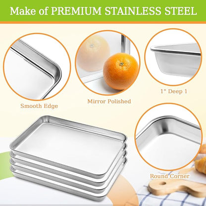 CEKEE Baking Sheet Set of 4, Stainless Steel Cookie Sheet & Baking Pan Tray, Toaster Oven Tray, Baking Pan Set, Rectangle Size 16 x 12 x 1 inch, Non Toxic, Mirror Finish & Rust Free, Dishwasher Safe - Image 2