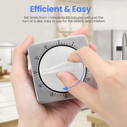 Kitchen Timers for Cooking, Chef Cooking Timer Clock with Loud Alarm,100% Mechanical Desk Timer - No Batteries Required - Magnetic Backing, Exquisite Stainless Steel Body - Countdown Reminder Magnetic - Image 7