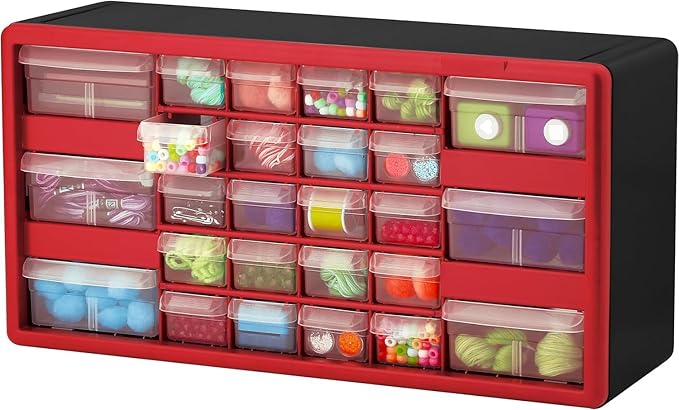 Akro-Mils 26-Drawer Plastic Drawer Storage Cabinet for Garage Organization, Bead Organizer, Building Bricks Storage, Teacher Toolbox, Makeup Organizer, 20" W x 6" D x 10" H, 10126 Red - Image 9