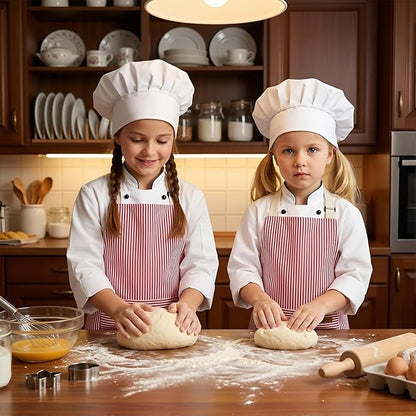 2 Pack Stripes Kids Apron, Kids Cooking Aprons with 2 Pockets, Cute Aprons for Cooking for Boys and Girls