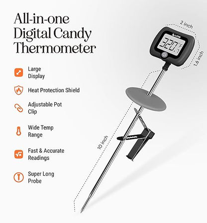 Digital Candy Thermometer with Pot Clip, 10" Long Stainless Steel Probe, Instant Read Kitchen Thermometer for Cooking, Baking, and Candy Making (Dark Gray) - Image 3