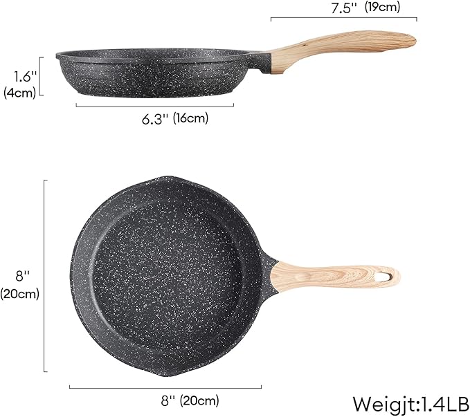 JEETEE Nonstick Frying Pans Skillet with Lid, 8" Non-Stick Frying pan, Aluminum Pans with Bakelite Handle, Compatible with All Stovetops (Gas, Electric & Induction) - Image 6