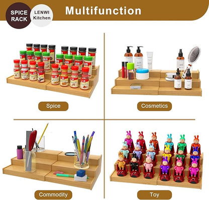 Lenwi Spice Rack Organizer for Cabinet, 3 Tier Expandable Bamboo Spice Storage for Kitchen Cupboard Pantry - Image 3