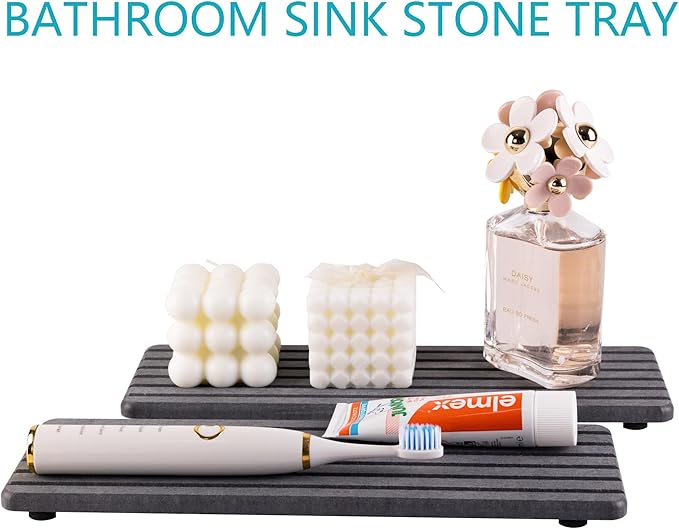 NiuYichee 2 PCS Water Absorbent diatomite Coasters, 12.2" x 4" Water Absorbing Stone Tray for Sink, Stone Drying mat for Kitchen Counter, Stone soap Tray Used for Hand Soaps & toiletries & Plants - Image 7
