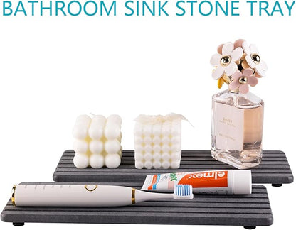 NiuYichee 2 PCS Water Absorbent diatomite Coasters, 12.2" x 4" Water Absorbing Stone Tray for Sink, Stone Drying mat for Kitchen Counter, Stone soap Tray Used for Hand Soaps & toiletries & Plants - Image 7