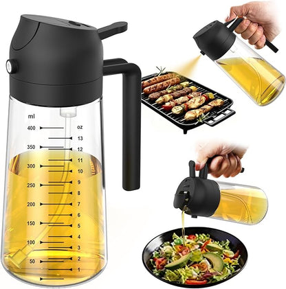 TrendPlain 16oz/470ml Glass Olive Oil Sprayer for Cooking – 2 in 1 Olive Oil Dispenser Bottle for Kitchen Gadgets and Air Fryer Accessories, Salad, BBQ - Black by TrendPlain