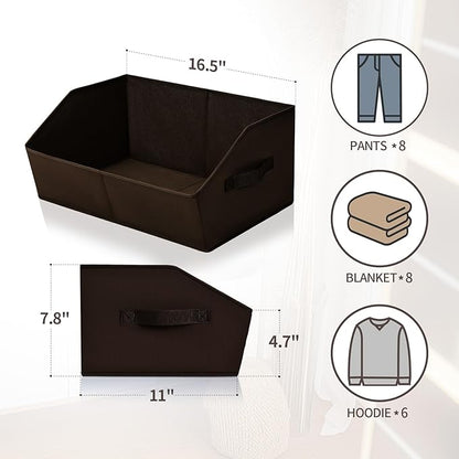 Homsorout Closet Baskets for Shelves Trapezoid - Decorative Storage Baskets with Handle, Closet Bins for Organization, Shelf Storage Bins for Clothes, Books, Home, Office, 3 Pack, Brown - Image 2
