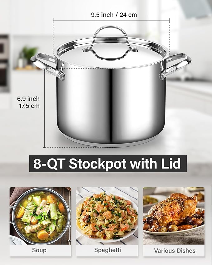 Cooks Standard 18/10 Stainless Steel Stockpot 8-Quart, Classic Deep Cooking Pot Canning Cookware with Stainless Steel Lid, Silver - Image 3