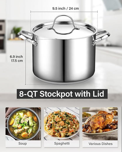 Cooks Standard 18/10 Stainless Steel Stockpot 8-Quart, Classic Deep Cooking Pot Canning Cookware with Stainless Steel Lid, Silver - Image 3