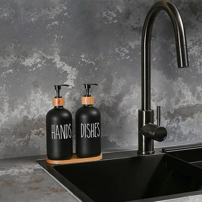 MOMEEMO Black Soap Dispenser Set, Contains Hand and Dish Soap Dispenser, Suitable for Kitchen Decor. (Black) - Image 3