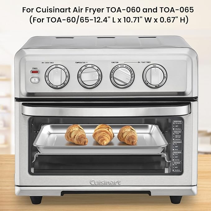 Half Baking Sheet Pan, 12.4"x11" Stainless Steel Air Fryer Tray Replacement for Cuisinart Air Fryer TOA-060 TOA-065 Bakeware Oven Tray Accessories, NonStick Baking Trays for Oven Cooking and Broiling