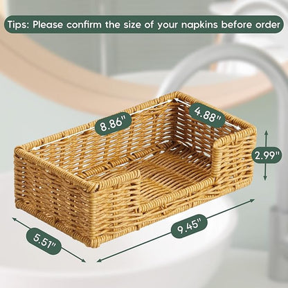 Napkin Holder for Bathroom, Woven Wicker Synthetic Rattan Guest Towel Holder Tray, Disposable Paper Hand Towel Holder for Bathroom Accessories, Dinner Napkin Holder for Kitchen Table Party