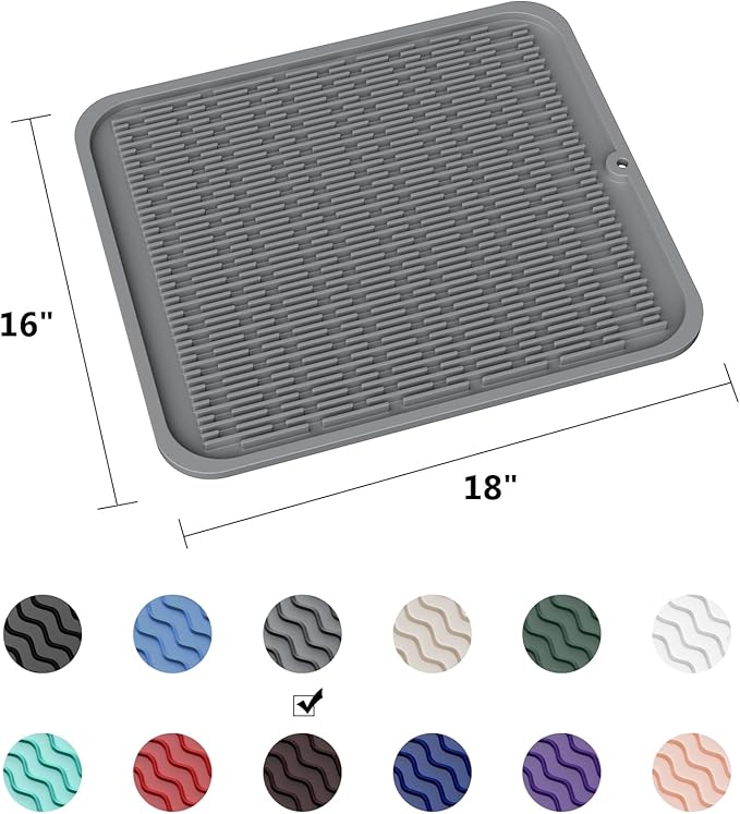 ZLR Large Silicone Dish Drying Mat (16" x 18") - XL Heavy Duty Drainboard Mat for Pots, Pans & Family Loads - Heat Resistant Trivet & Counter Protector, Easy Clean (Dark Gray) - Image 6