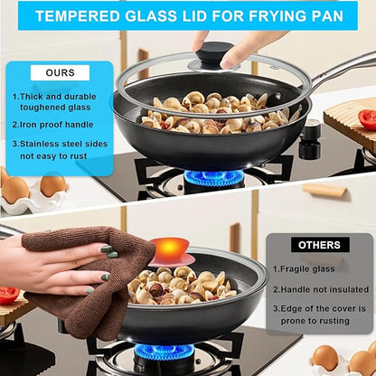 Glass Lid for Frying Pan Tempered Glass Pot Lid with Stainless Steel Rim for 8 Inch Frying Pan Wok Pot Skillet (8 Inch)