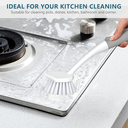 SetSail Dish Brush Set of 3 Piece, Dish Scrub Brush with Long Handle Deep Cleaning Brush with Scraper Tip for Kitchen Dishes Bottle Cup Pot Pan, Grey - Image 3