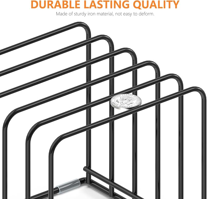 KORRTFID Kitchen Cabinet Organizer, Steel Cookware Holder, Divided Holder with 5 Slots for Skillets Baking Tray and Chopping Board Rack - Baking Pan Holder Storage (2 PCS) - Image 3