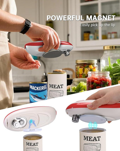 CIRCLE JOY Electric Can Opener, One-Touch Automatic Can Opening with Smooth Edges, Food Safety Handheld Battery-Operated Can Opener for Kitchen and Seniors, Red - Image 3
