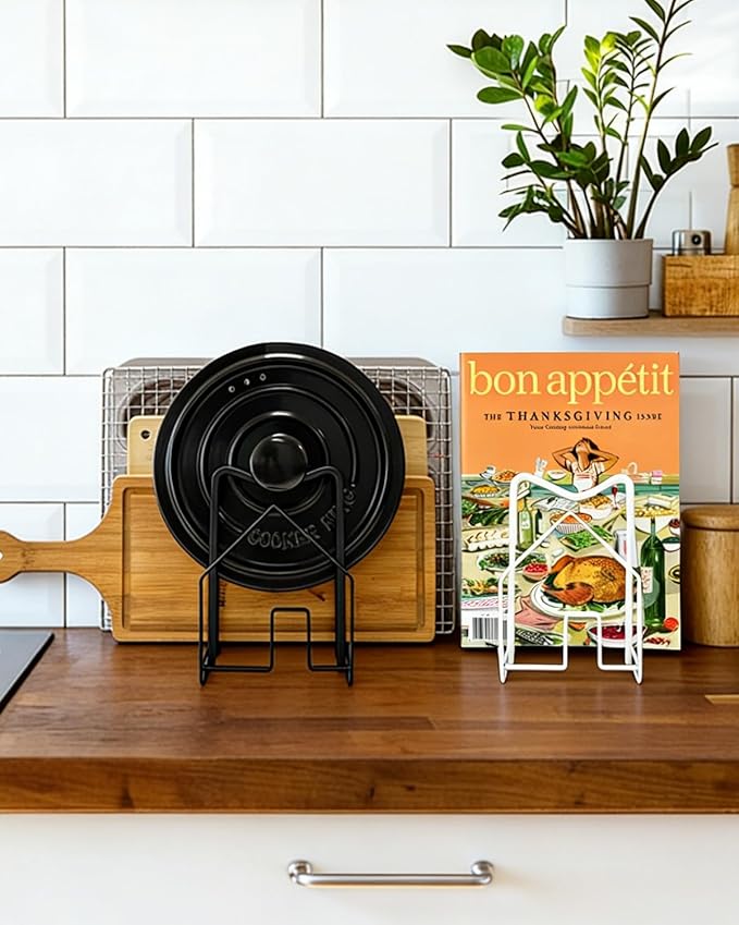 SUNFICON Cutting Board Rack Chopping Board Organizer Stand Holder Kitchen Countertop Pots Pan Lids Rack Organizer Flat Steel 4.92 x 5.7 x 8.47 in. Black - Image 2