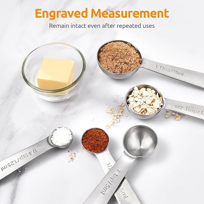 U-Taste Teaspoon Tablespoon Measuring Spoons: 18/8 Stainless Steel Measure Scoop Set of 5, 1/4 TSP, 1/2 TSP, 1 TSP, 1/2 TBSP & 1 TBSP, Metal Kitchen Measurement Utensil for Dry and Liquid Ingredients - Image 4