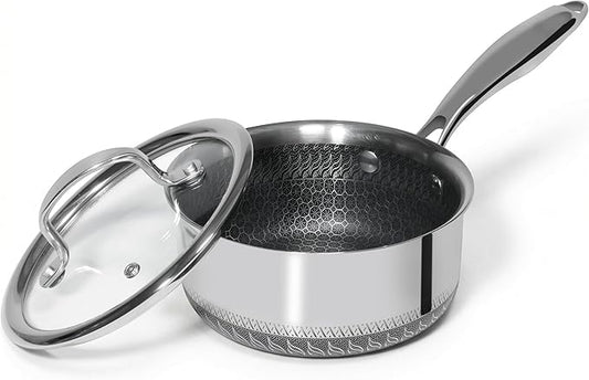 USELUCK Nonstick 2-QT Saucepan with Glass Lid,Stainless Steel Pot,Stay-Cool Handle,Dishwasher-Safe,Oven-Safe,Induciton Ready,Compatible with All Cooktops. by useluck