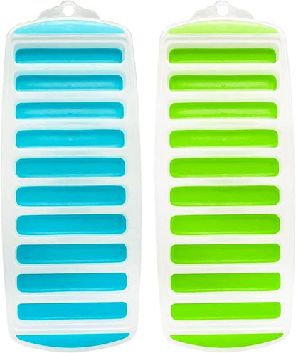 Meadow Lane Ice Stick/Cube Tray, 2-Pack Teal Blue and Bright Green, Narrow and Long for Sports Bottles