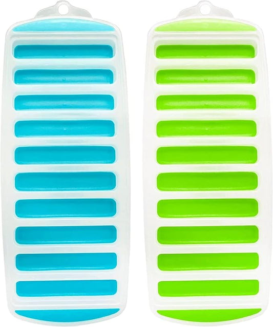 Meadow Lane Ice Stick/Cube Tray, 2-Pack Teal Blue and Bright Green, Narrow and Long for Sports Bottles
