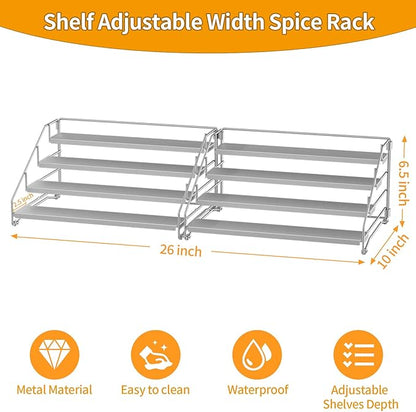 BOIVSHI 4 Tier Spice Rack Organizer for Cabinet, Spice Rack Organizer, Depth Adjustable Spice Organizer for Cabinet, Countertop, Cupboard, Pantry, Seasoning Shelf, Metal, Gray (2 Pack) - Image 4