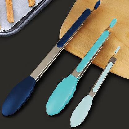 HOTEC Premium Stainless Steel Locking Kitchen Tongs with Silicon Tips, Set of 3-7", 9" and 12" (Gradient Blue) - Image 6