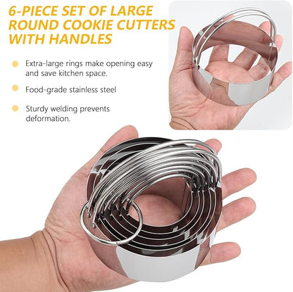6 Pcs Large Cookie Cutters (2, 2.3, 2.8, 3.14, 3.54, 3.9 Inch), Round Biscuit Cutter Set with Handle and Big Ring, Professional Baking Dough Cutter Tools for Cakes, Sandwiches, Donuts, Dumplings - Image 2