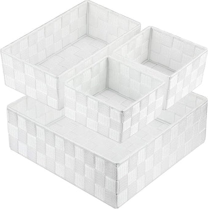Posprica Woven Storage Box Cube Basket Bin Container Tote Organizer Divider for Drawer,Closet,Shelf, Dresser (White) by Posprica