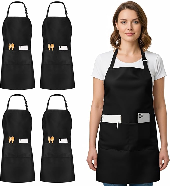 Utopia Kitchen 4 Pack Bib Apron Adjustable with 2 Pockets, Water and Oil Resistant, Cooking Kitchen Chef Apron for Women Men by UTOPIAKITCHEN