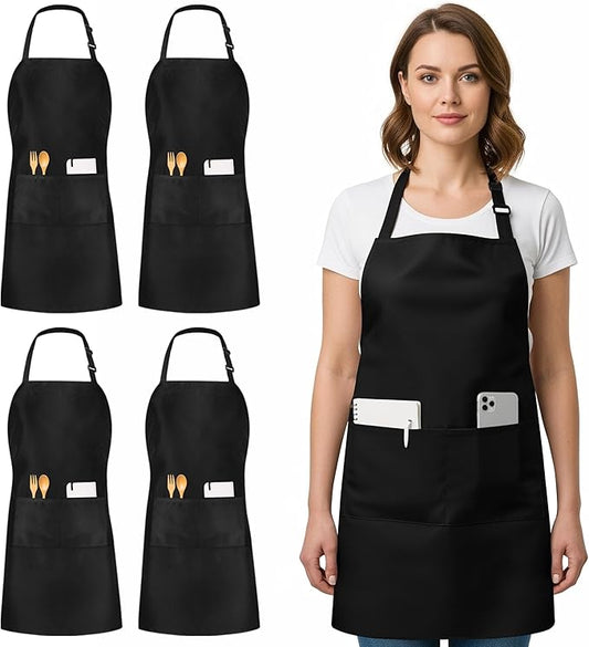 Utopia Kitchen 4 Pack Bib Apron Adjustable with 2 Pockets, Water and Oil Resistant, Cooking Kitchen Chef Apron for Women Men by UTOPIAKITCHEN
