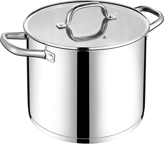 LIANYU 12 QT Stock Pot with Lid, 12 Quart Stainless Steel Large Tall Soup Pot for Cooking, Big Deep Stockpot with Visible Lid, Tri-ply Heavy Duty Stockpot for Induction, Stoves, Gas