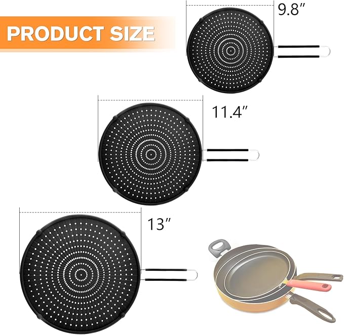 Splatter Screen for Frying Pan,Silicone Grease Splatter Guard, Heat-Resistant Splatter Guards for Cooking,Dishwasher Safe (9.8", 11.4", 13") - Image 2