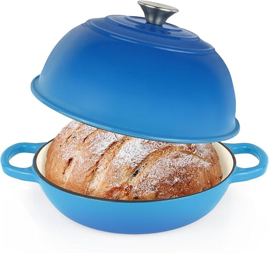 Enameled Cast Iron Bread Oven, Dutch Oven Pot with Lid, 10" Bread Dutch Oven for Sourdough Bread Baking, 6 Quarts Bread Pan with Dome Lid, Non-stick Cookware for Homemade Bread, Blue