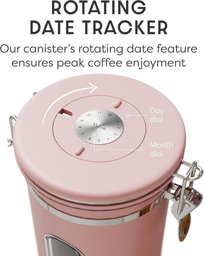 Veken Coffee Canister with Window, Airtight Stainless Steel Kitchen Food Storage Container with Lids, Date Tracker and Scoop for Grounds Coffee, Beans, Tea, Flour, Cereal, Sugar Jars, 22OZ, Pink - Image 6