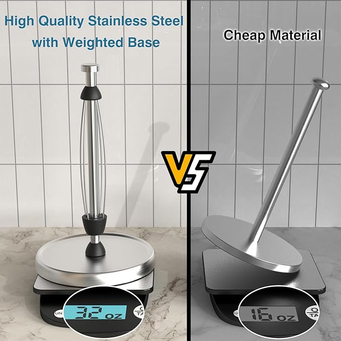 Paper Towel Holder Countertop, One-Handed Tear, Stainless Steel, Weighted Base, Silver, Paper Towel Roll Holder Stand with Ratchet Mechanism for Kitchen Bathroom Farmhouse Essentials Decor Accessories - Image 5
