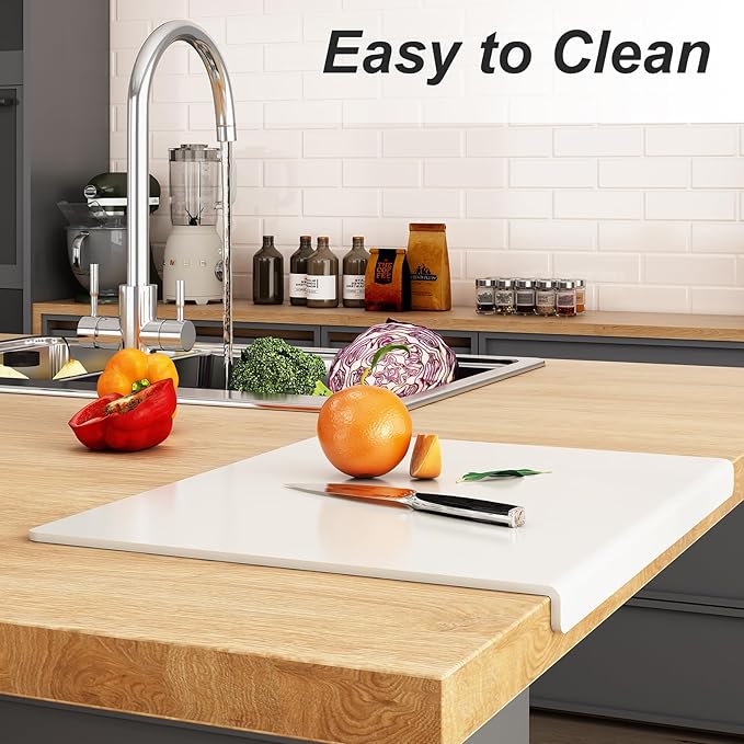 JJL Anti-Slip Acrylic Cutting Board with Counter Lip, 24 x 18 Inches, White, Perfect for Cutting Bread, Meat, and Vegetables, Ideal Choice for Kitchen Countertop Décor
