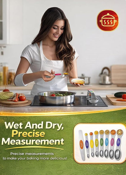 Premium Magnetic Measuring Spoons Set|Strong N52 Magnets|Heavy Duty Stainless Steel|Dual-Sided for Spice Jar & Liquid Measuring|Dishwasher Safe|7 Spoons with Leveler for Baking & Cooking (Colorful) - Image 5