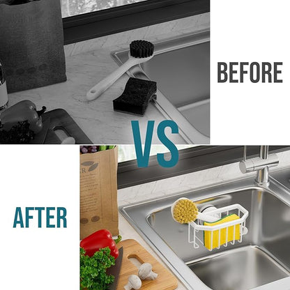 TAILI Sponge Holder for Kitchen Sink with Strong Suction Cup Removable, Rustproof Aluminum Sink Caddy for Sponge, Brush, Scrubber, Scraper -Gold - Image 9