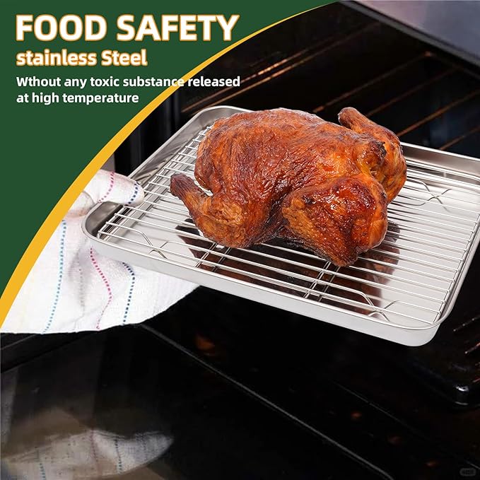 4-Piece Baking Sheet Set with Cooling Rack, Stainless Steel Cookie Sheets & Baking Pans Set, Non-Stick Cookie Trays for Oven Roasting & Food Prep, BPA-Free 10/12/16 Inch - Image 4