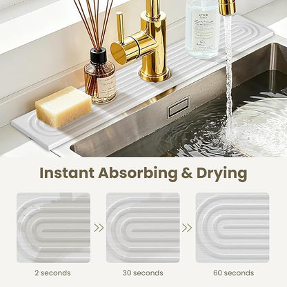Premium Diatomite Stone Drying Mat for Kitchen Counter - Faucet Mat for Kitchen Sink, Sink Protector & Splash Guard, Quick-Dry Kitchen Sink Mat,Super Absorbent (White, 23.6" x 4") - Image 5