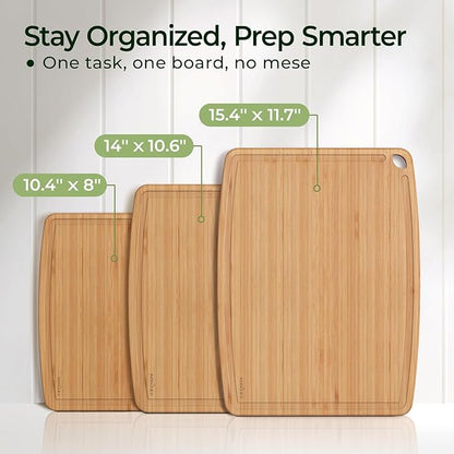 Keechee Dishwasher Safe Bamboo Cutting Boards Durable Lightweight Wood Cutting Board for Busy Kitchen, Easy Clean Wooden Chopping Boards with Juice Groove Set of 3 (L+M+S)