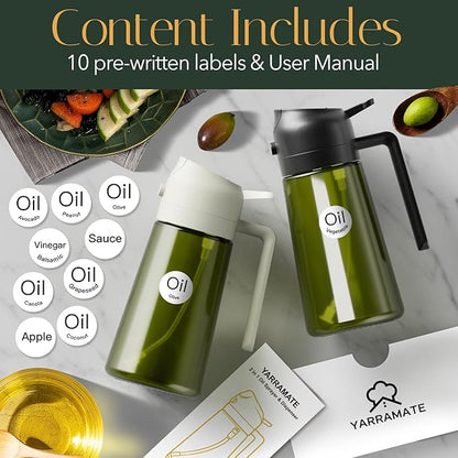 YARRAMATE 16oz/470ml Light-Blocking Dark Oil Sprayer for Cooking, 2 in 1 Olive Oil Dispenser Bottle for Kitchen, Premium Dark Green Glass Oil Bottle, Food-Grade Oil Mister for Air Fryer, BBQ (White) - Image 6