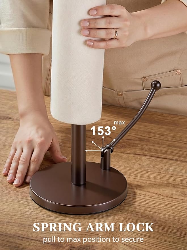 SMARTAKE Paper Towel Holder, Paper Towel Dispenser Standing Weighted Base Non Slip, Spring Arm for Easy Tear, Stainless Steel Paper Towel Holder for Home Kitchen Countertop Tabletop, Bronze - Image 8