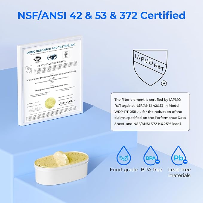 [Original] Waterdrop PF01A-P Upgrade NSF 53 & 42 & 372 Certified Replacement Filters, for Waterdrop Pitcher and Dispenser, Reduces Lead, PFAS, PFOA/PFOS, Chlorine, Cadmium, Copper, Mercury, 1 Pack