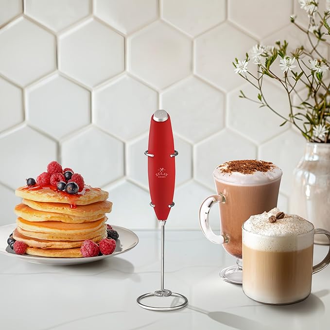 Zulay Kitchen Powerful Milk Frother Wand With 4 AA Duracell Batteries - Ultra Fast Handheld Drink Mixer - Electric Whisk Foam Maker for Coffee, Lattes, Cappuccino, Matcha & Creamer - Cardinal Red - Image 5