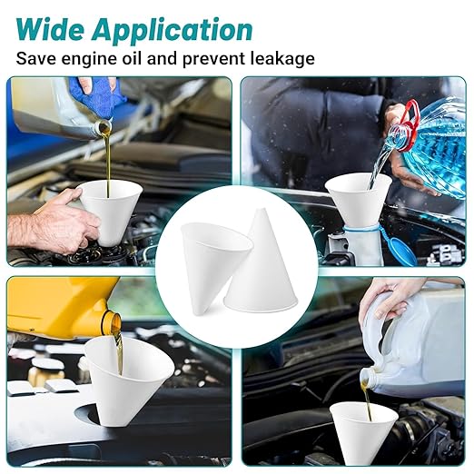 50 Disposable Funnels for Motor Oil & Other Liquids - 4.5 oz Foldable Engine Oil Funnel - Flat Pack