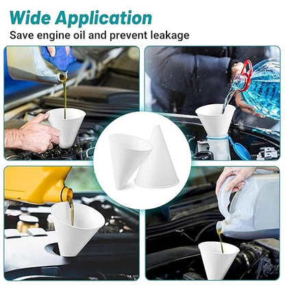 50 Disposable Funnels for Motor Oil & Other Liquids - 4.5 oz Foldable Engine Oil Funnel - Flat Pack