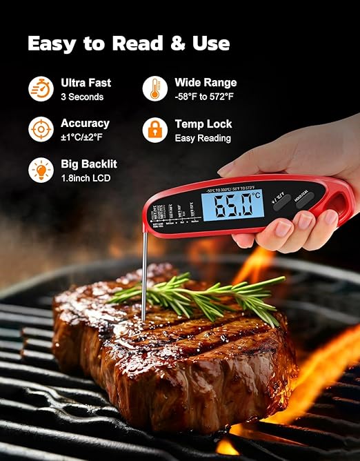 Instant Read Meat Thermometer Digital with Dual Probe, Food Thermometer for Cooking & Grilling, Large Backlit & Calibration, for Kitchen/Oven/Grill/Smoker/BBQ/Candy/Oil/Fry, Gifts for Mom & Dad - Image 2